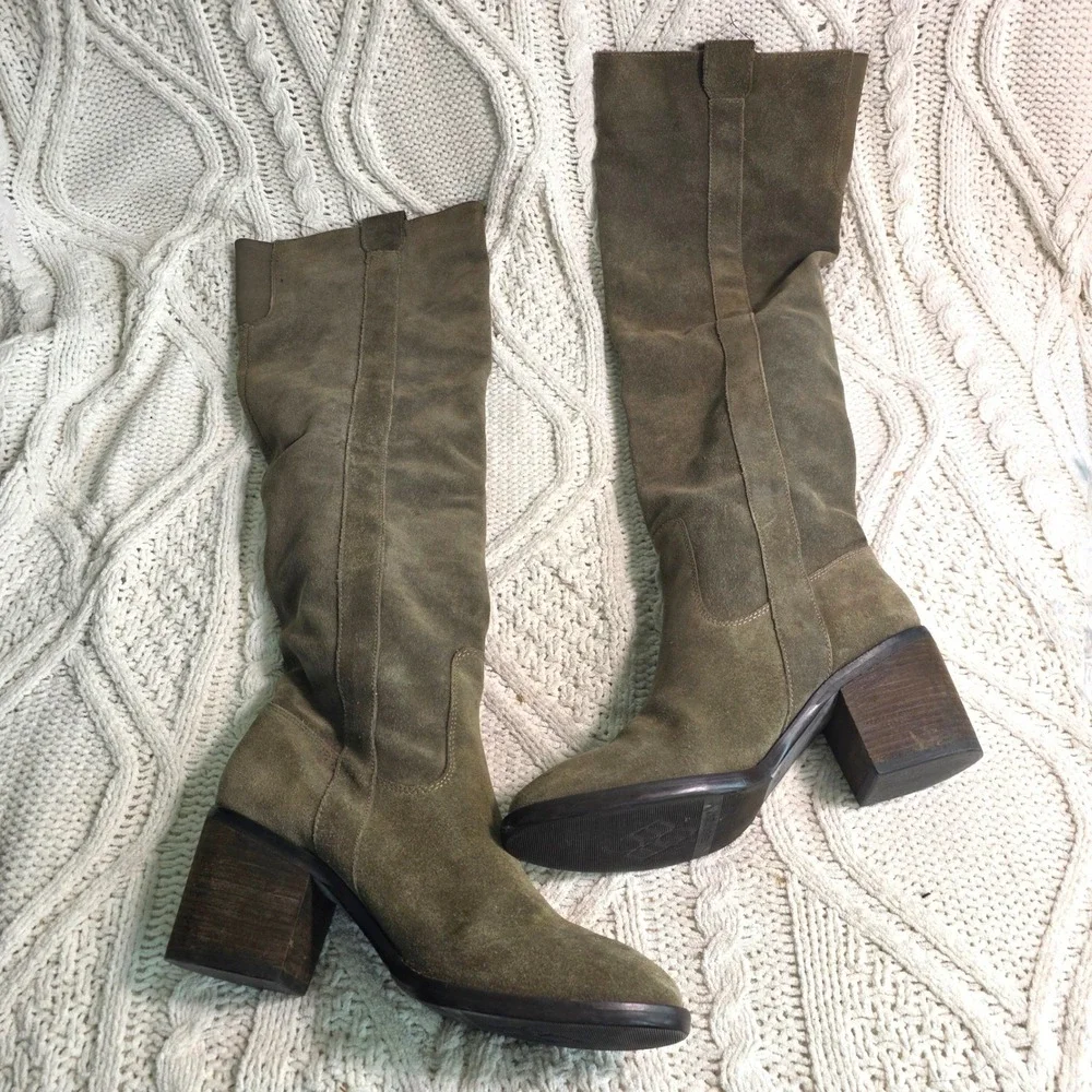 BCBGeneration Tall Over the Knee Suede Boots Olive Green Women 9B Excellent